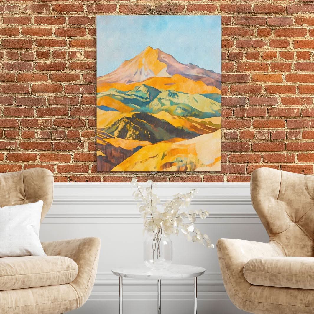 Sunlit Mountain Range - Earth Tones Wall Art for Home Office