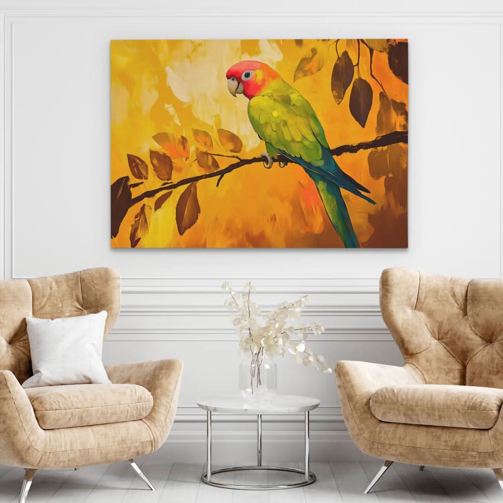 Sunlit Parrot - Wall Art in Black Frame