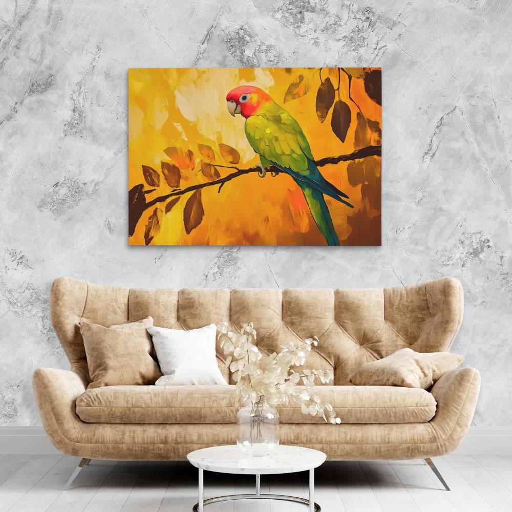 Sunlit Parrot - Nature Wall Art in Black Frame
