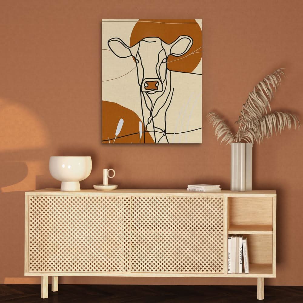 Sunset Cow - Beige Wall Art for Living Room
