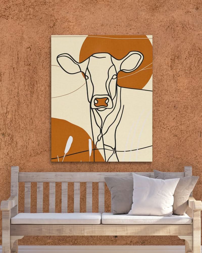 Sunset Cow - Modern Brown Canvas Wall Art