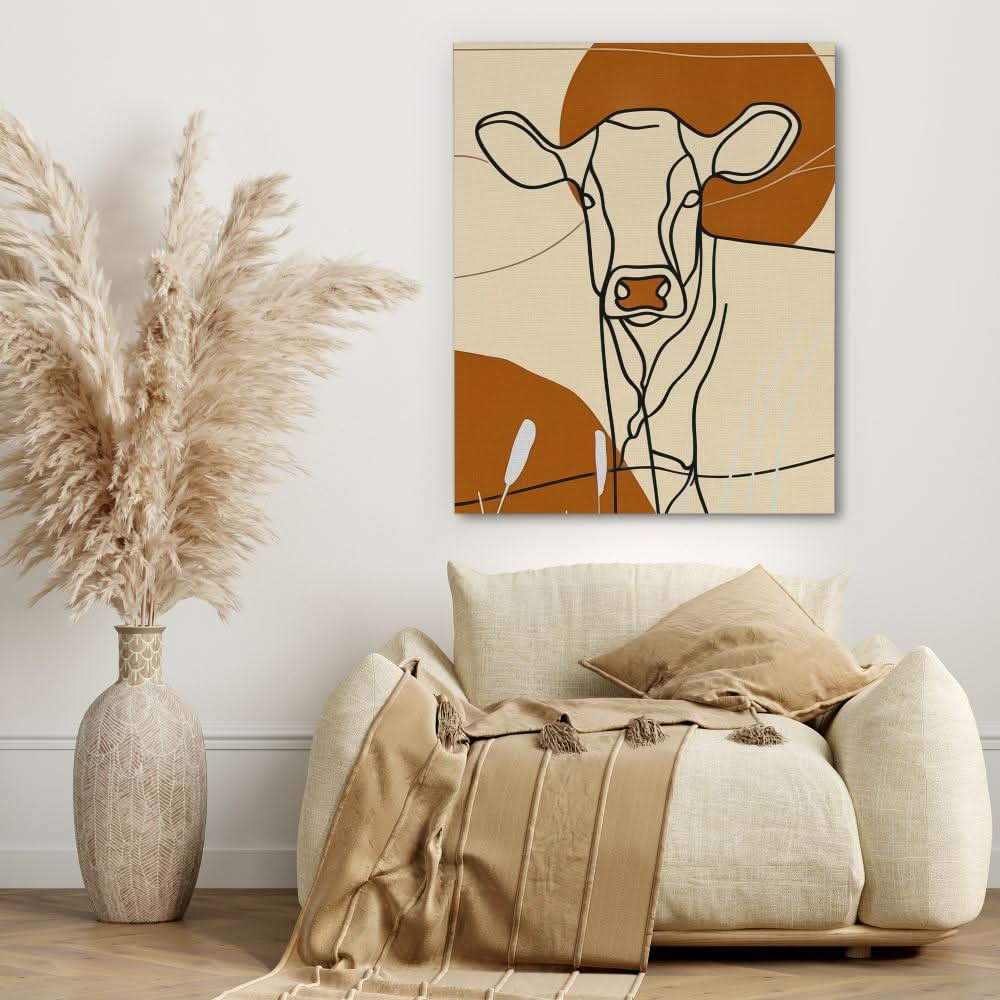 Sunset Cow - Large Minimalist Canvas Print