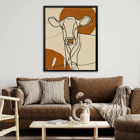 Sunset Cow - Minimalist Wall Art in Black Frame