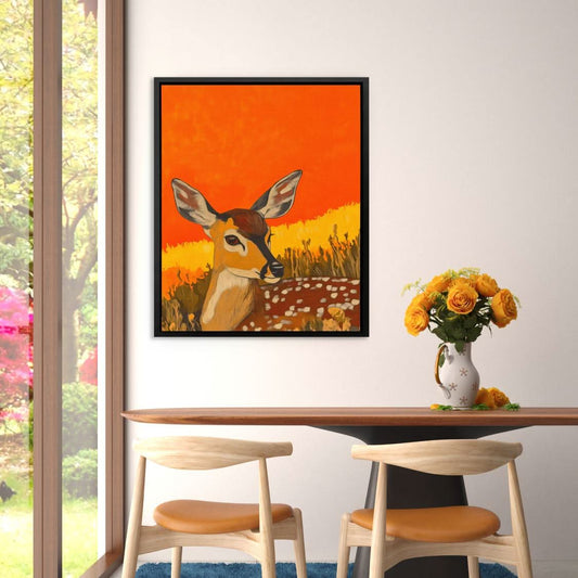 Sunset Deer Gaze - Wall Art in Black Frame