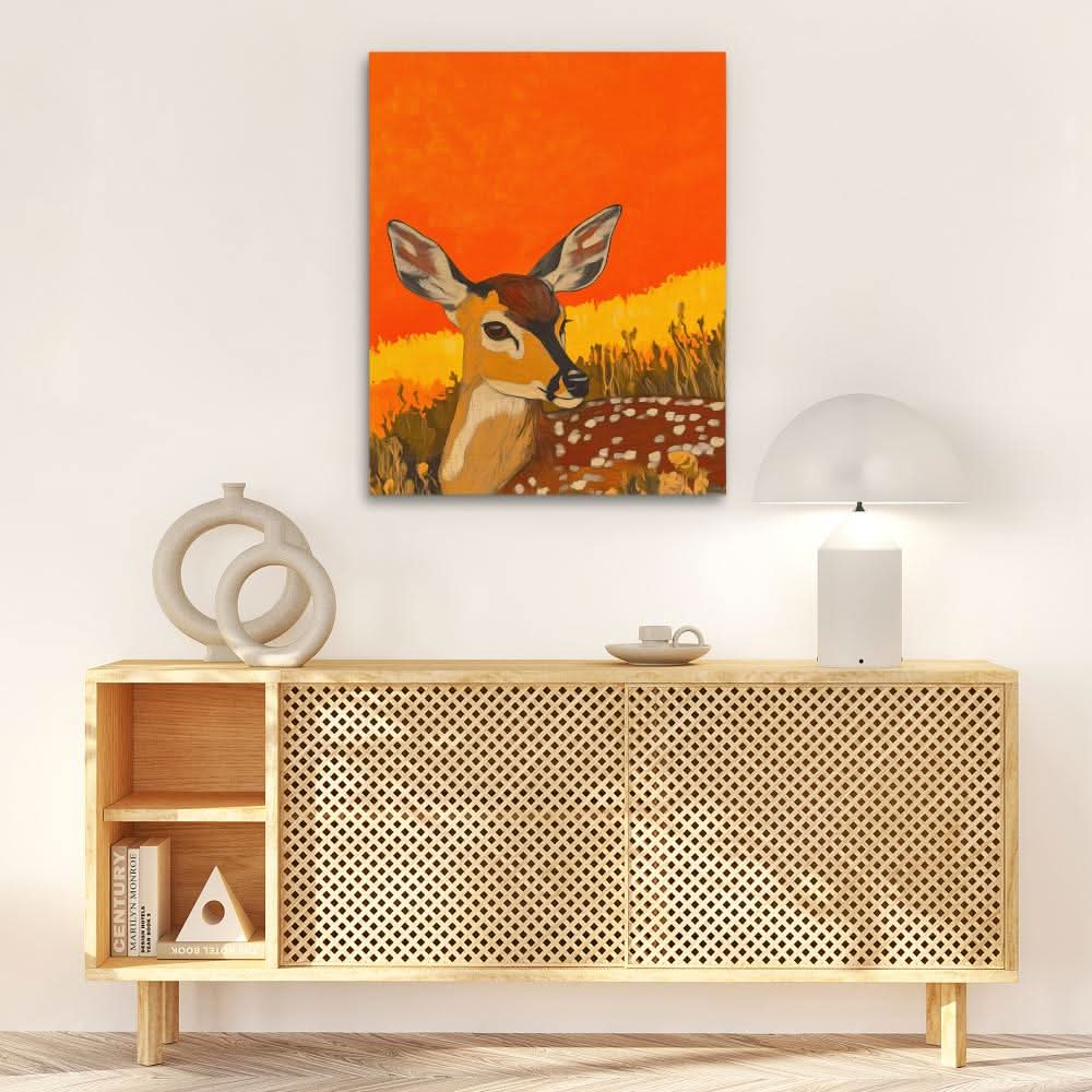 Sunset Deer Gaze - Orange Deer Canvas Print