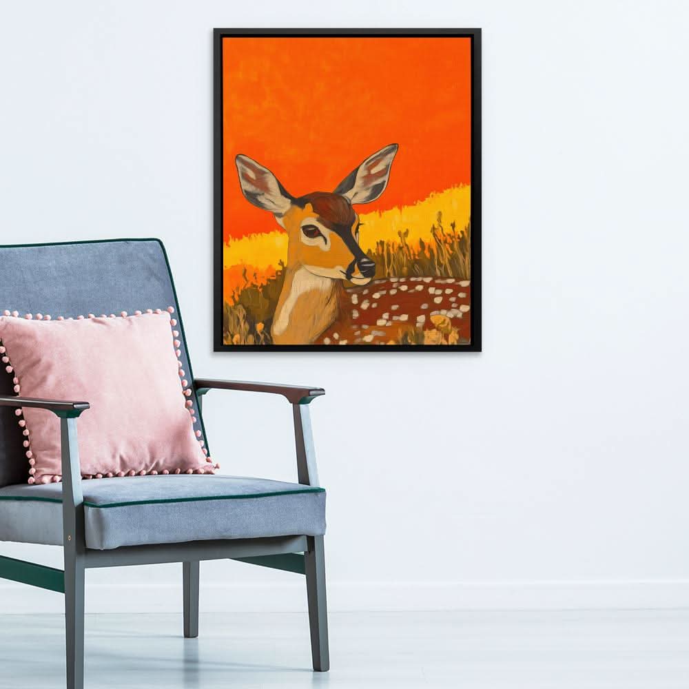 Sunset Deer Gaze - Orange Wall Art for Home Office