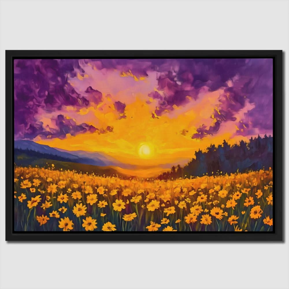 Sunset Field of Gold - Yellow Landscapes Canvas Print