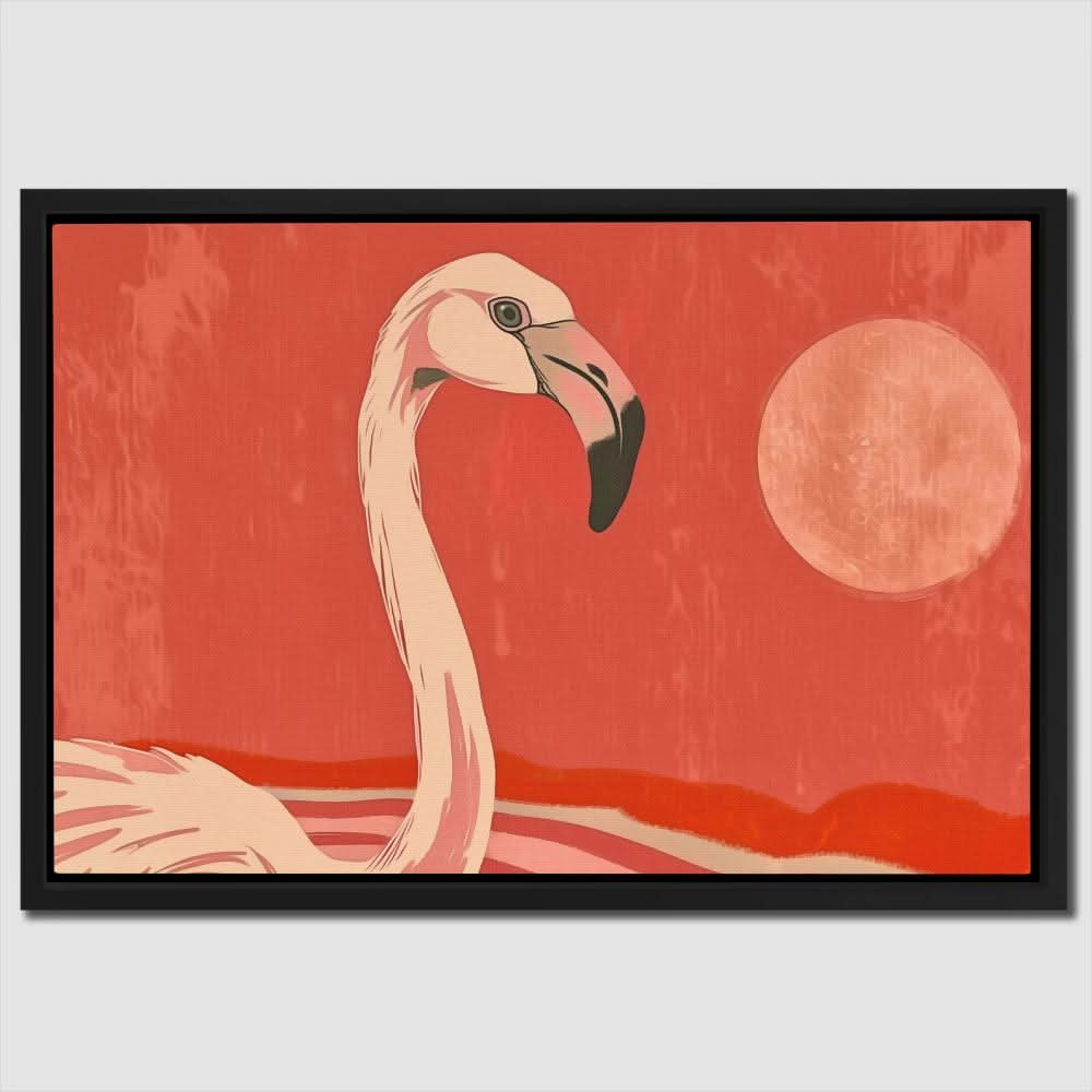 Sunset Flamingo - Bird Wall Art in Black Frame