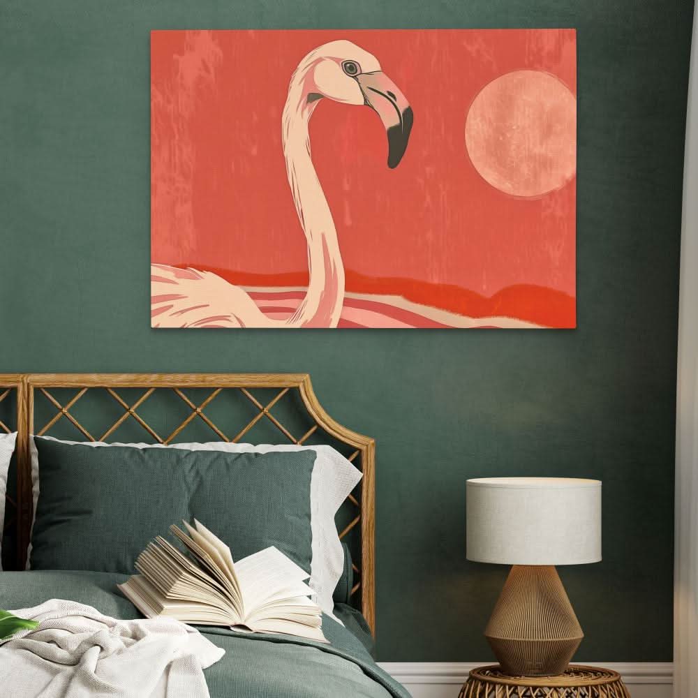 Sunset Flamingo - Modern Wall Art in Black Frame