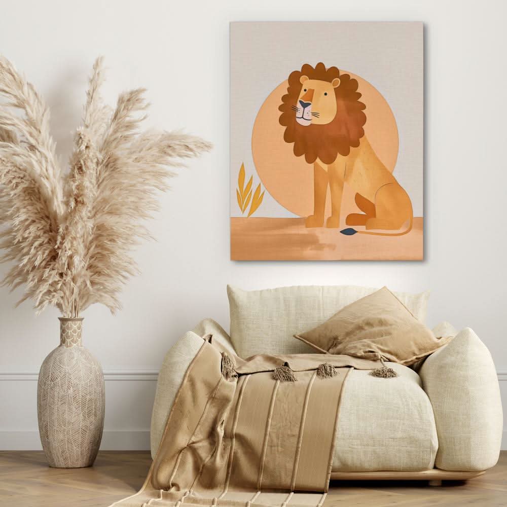 Sunset Lion - Beige Wall Art for Nursery