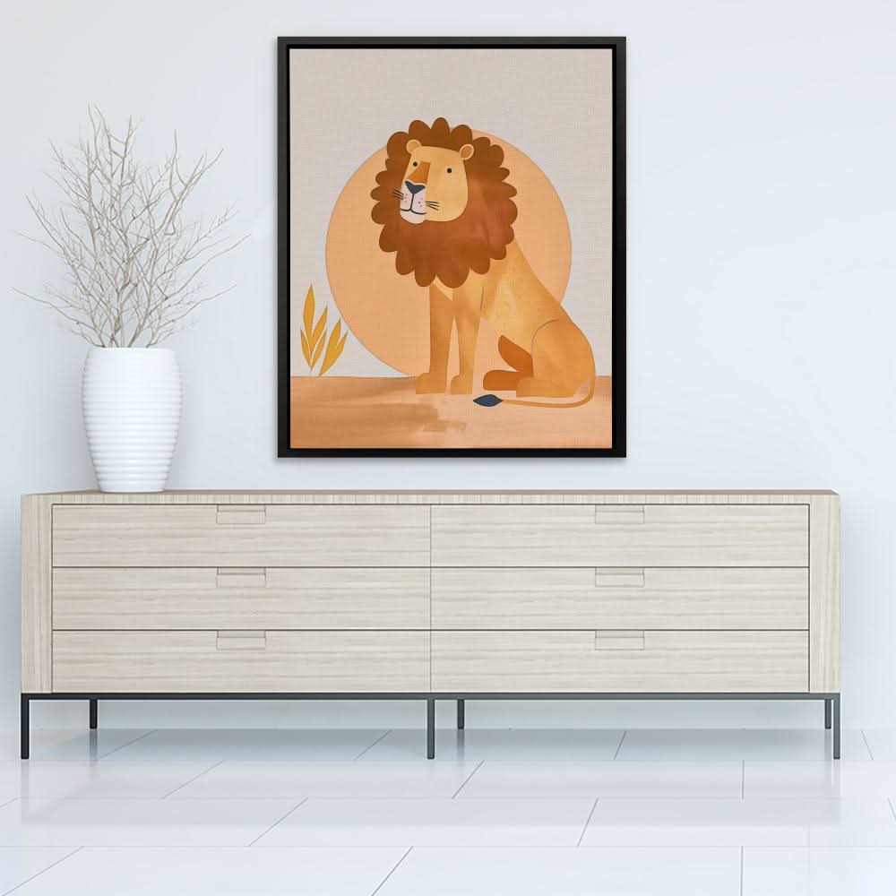 Sunset Lion - Lion Wall Art in Black Frame