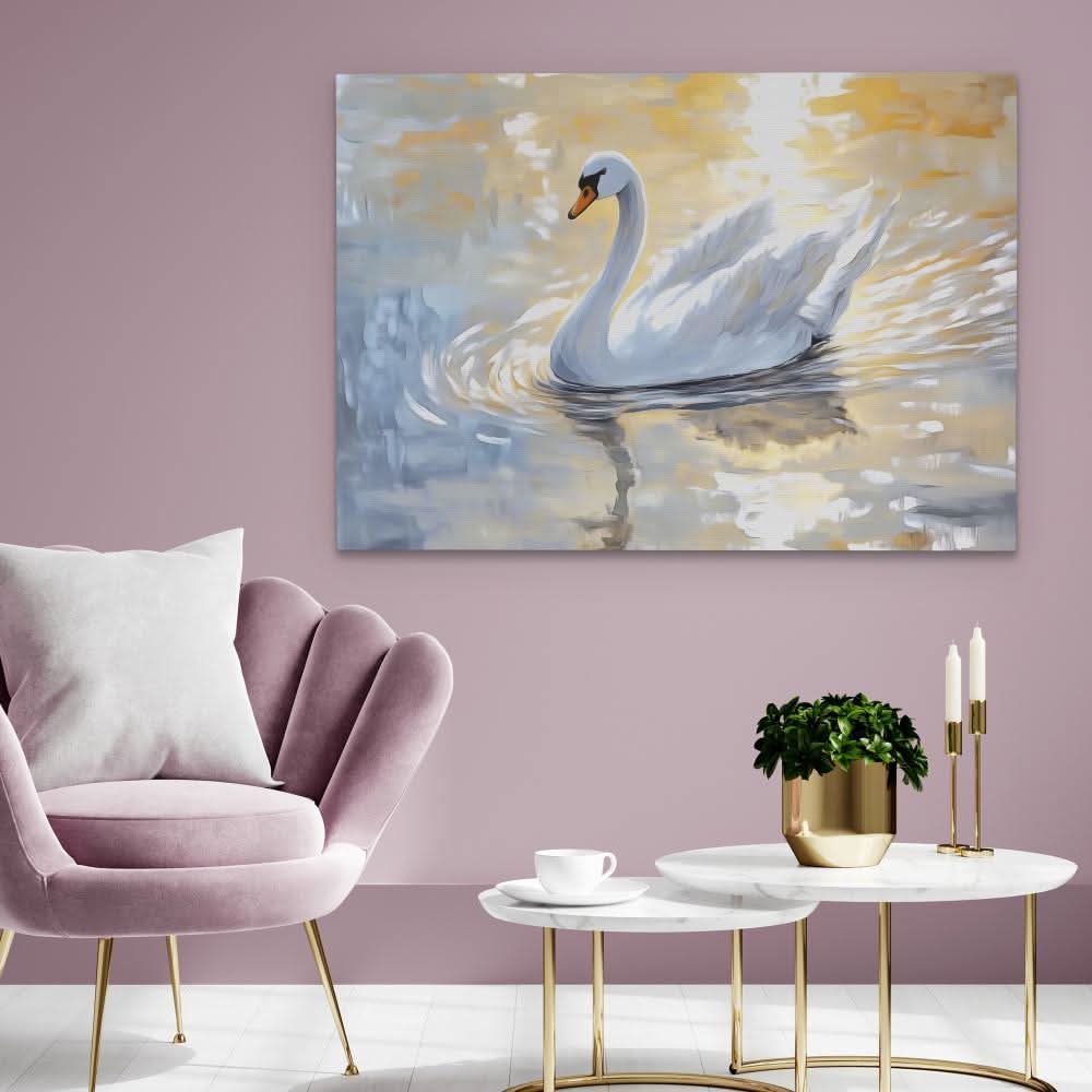 Sunset Swan - Wall Art in Black Frame