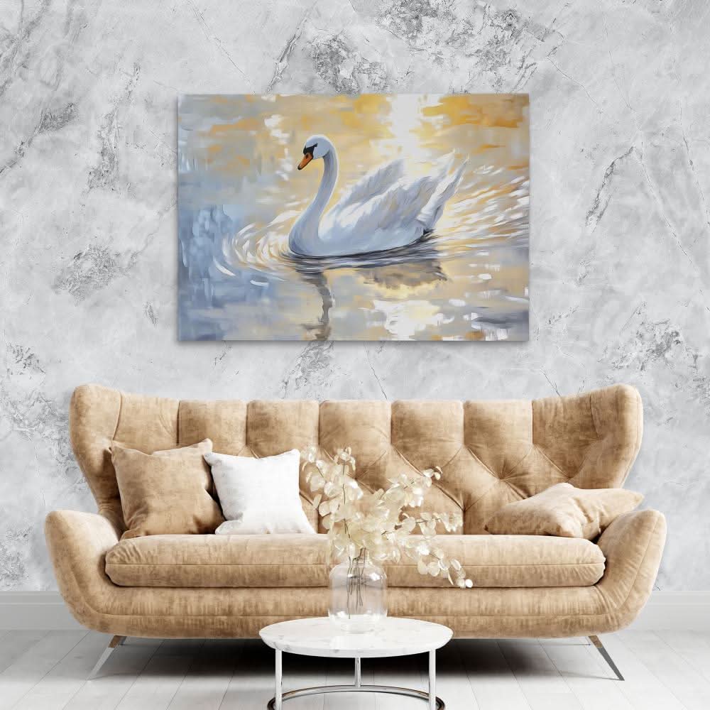 Sunset Swan - Nature Wall Art in Black Frame