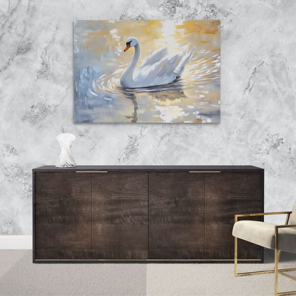 Sunset Swan - Gold Canvas Wall Art