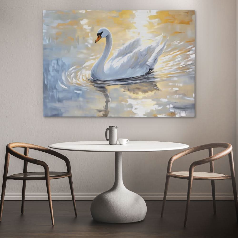 Sunset Swan - Bird Art for Bathroom