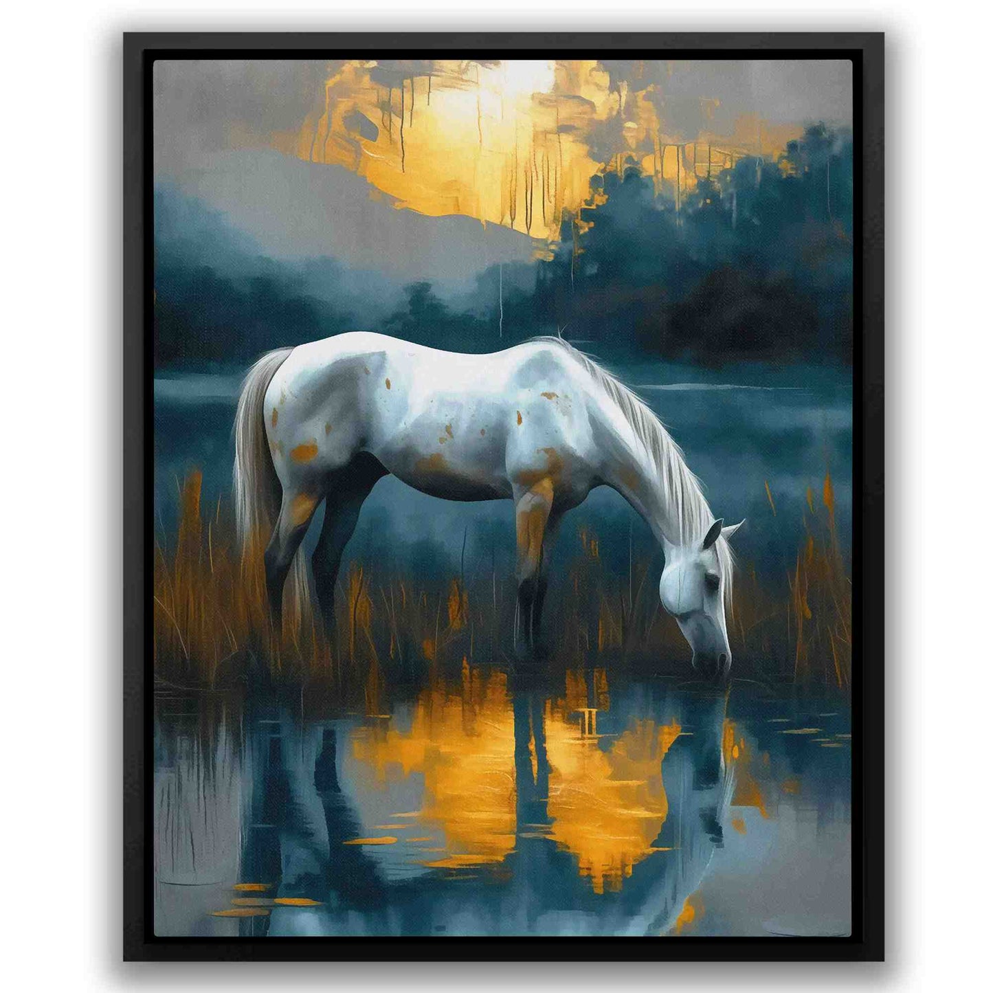 Sunset Thirst - Black Horse Canvas Print