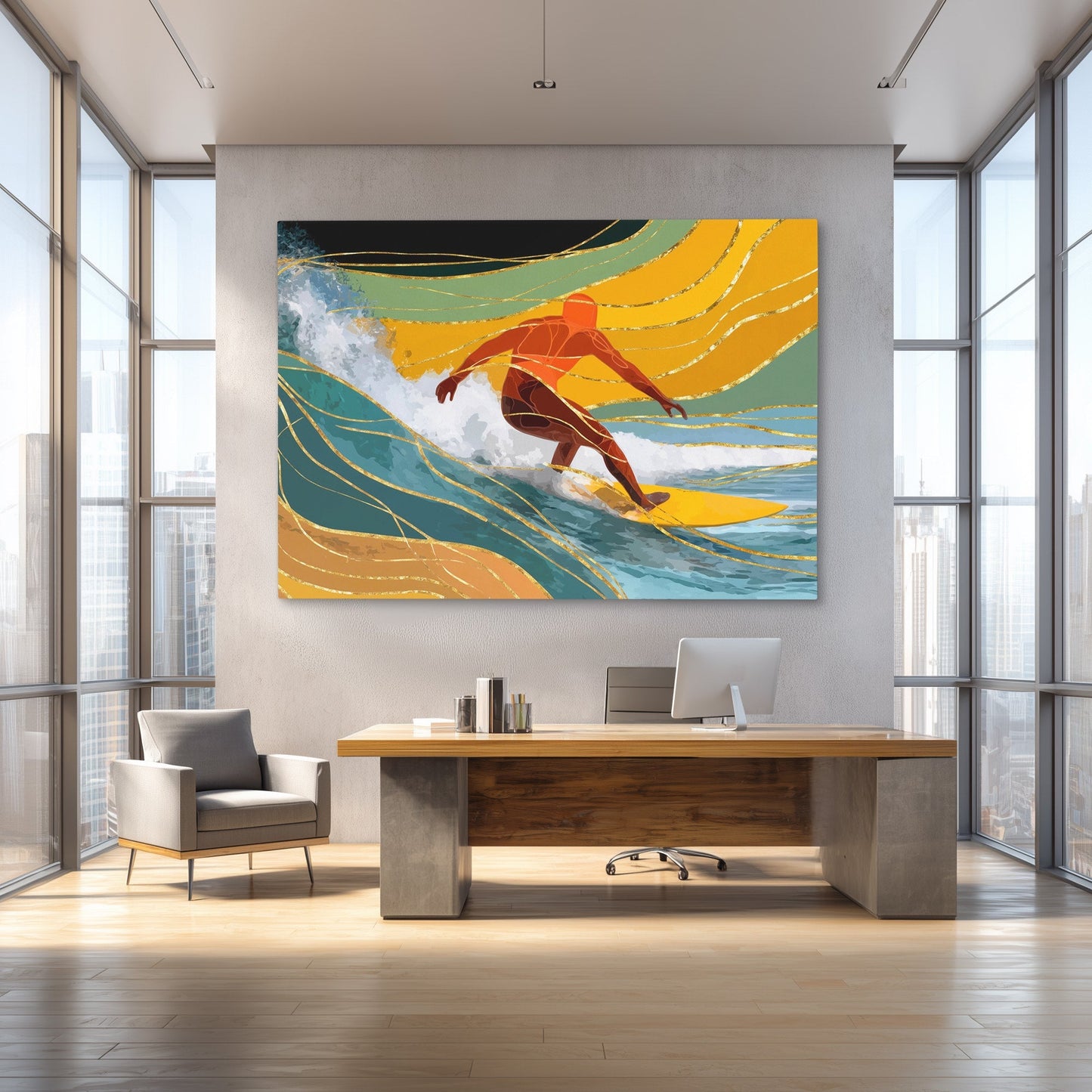 Surfers Golden Flow - Luxury Wall Art