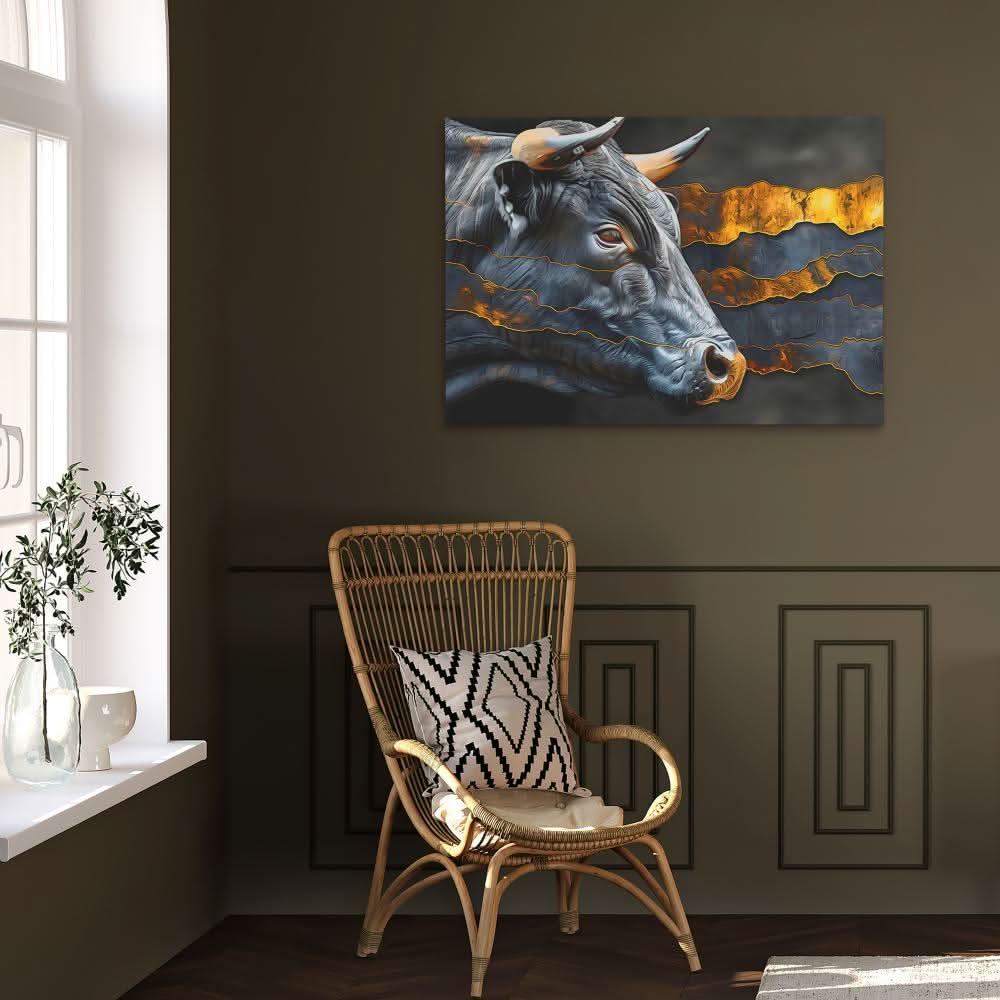 Surging Horns - Bull Wall Art in Black Frame
