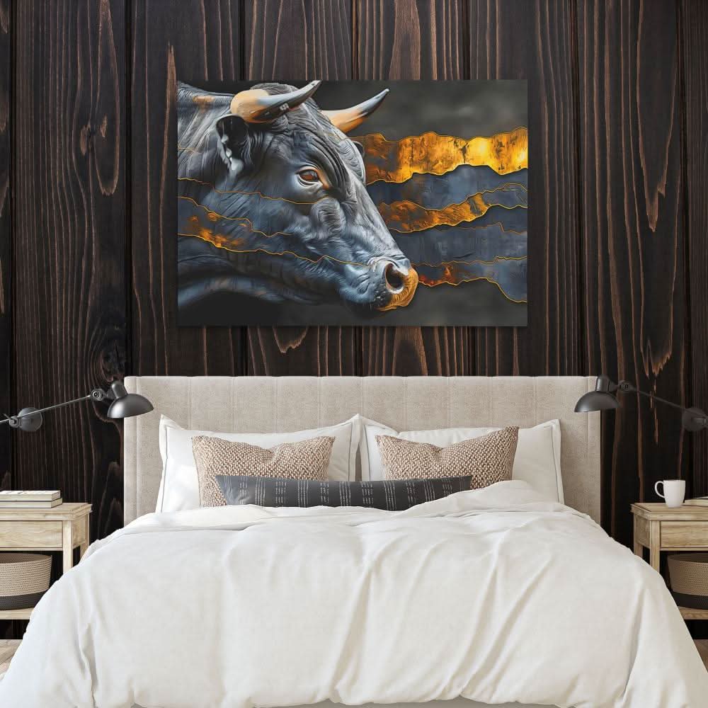 Surging Horns - Black and Gold Bull Canvas Print