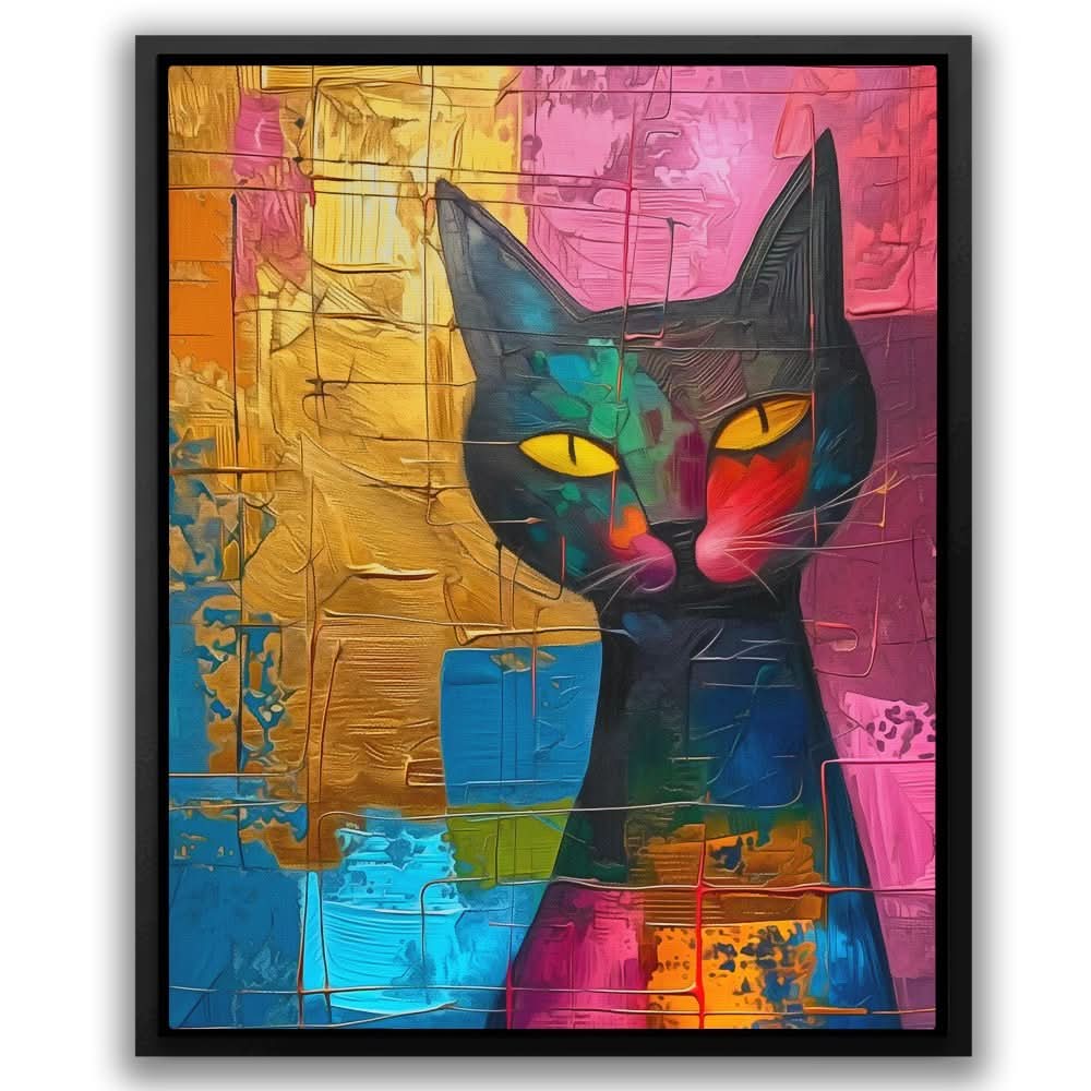 Surreal Black Cat - Contemporary Wall Art in Black Frame