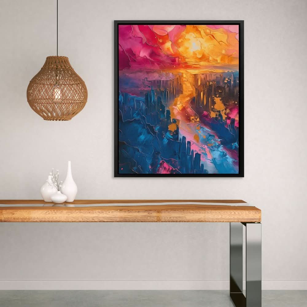 Surreal Cityscape - Abstract Wall Art in Black Frame