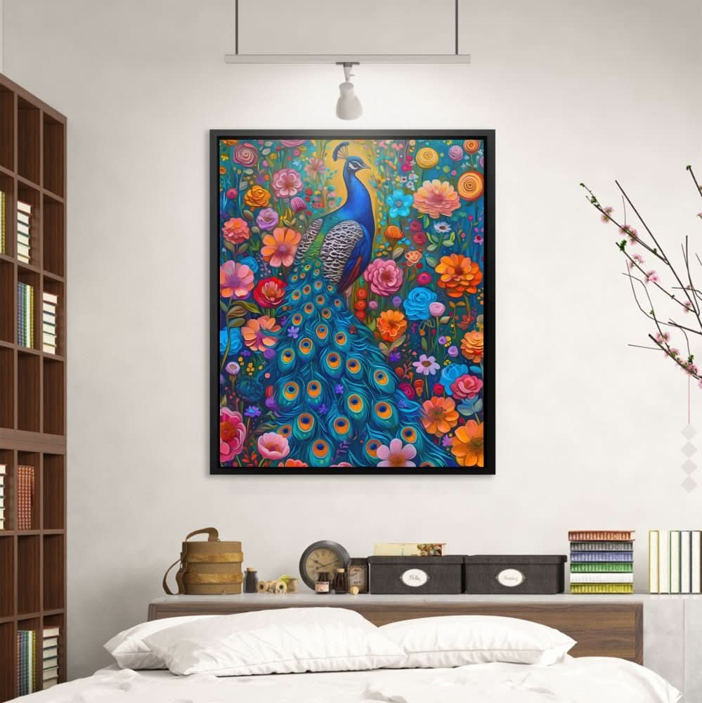 Surreal Peacock - Blue Garden Canvas Print