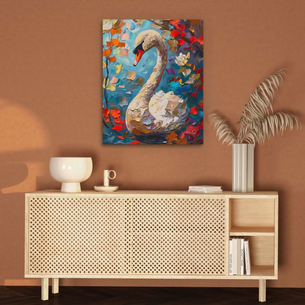 Swan in the Fall - Blue Bird Canvas Print