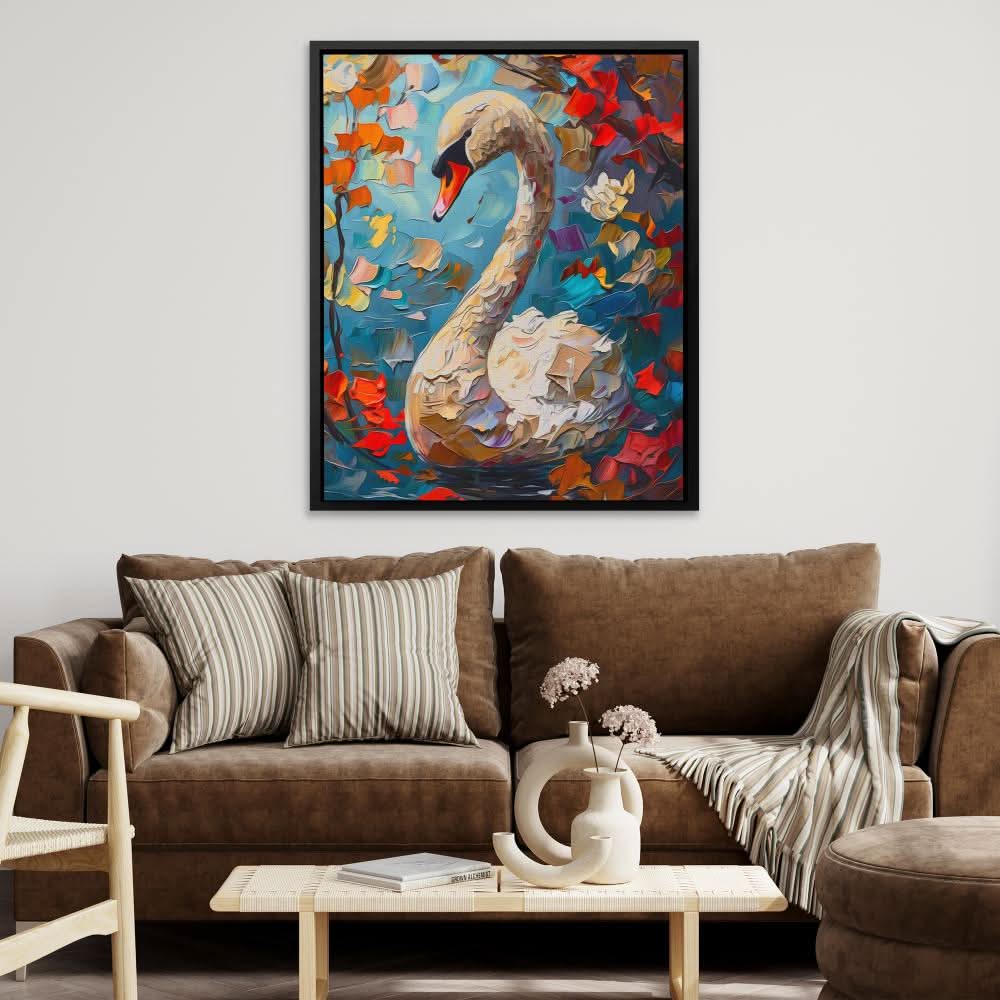 Swan in the Fall - Wall Art in Black Frame