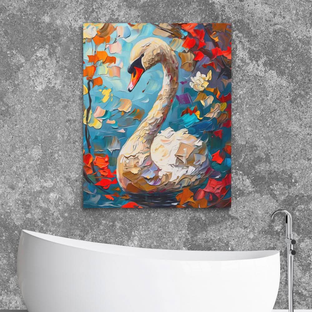 Swan in the Fall - Blue Canvas Wall Art