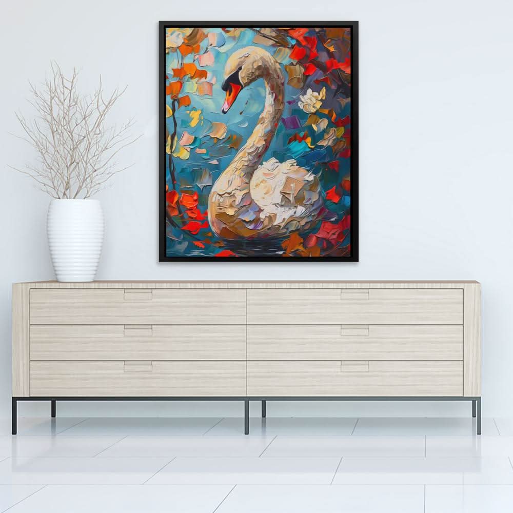Swan in the Fall - Blue Wall Art for Living Room