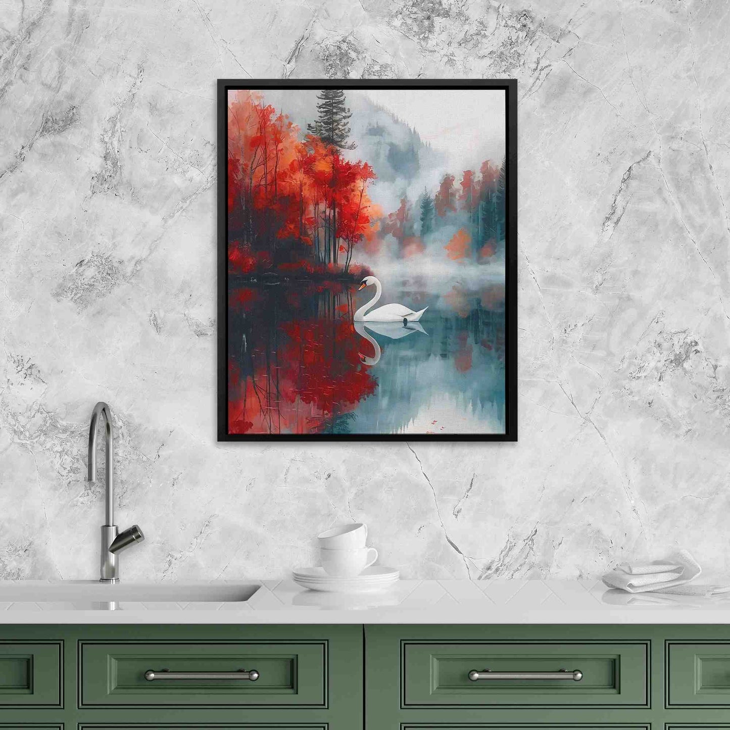 Swan Lake - Lake Wall Art in Black Frame