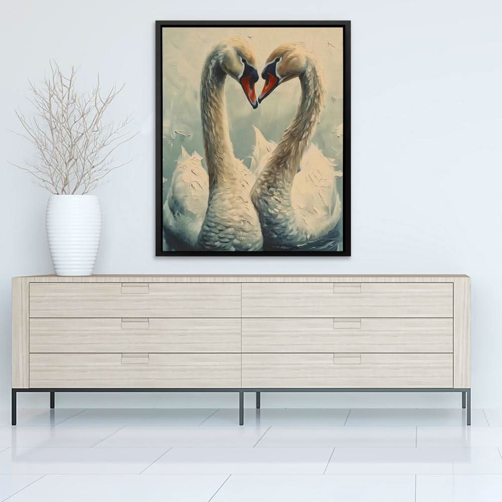Swan Love - Nature Wall Art in Black Frame