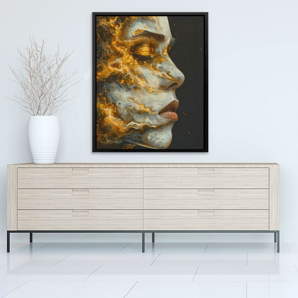 Sweet Embrace - Surrealism Gold Canvas Wall Art