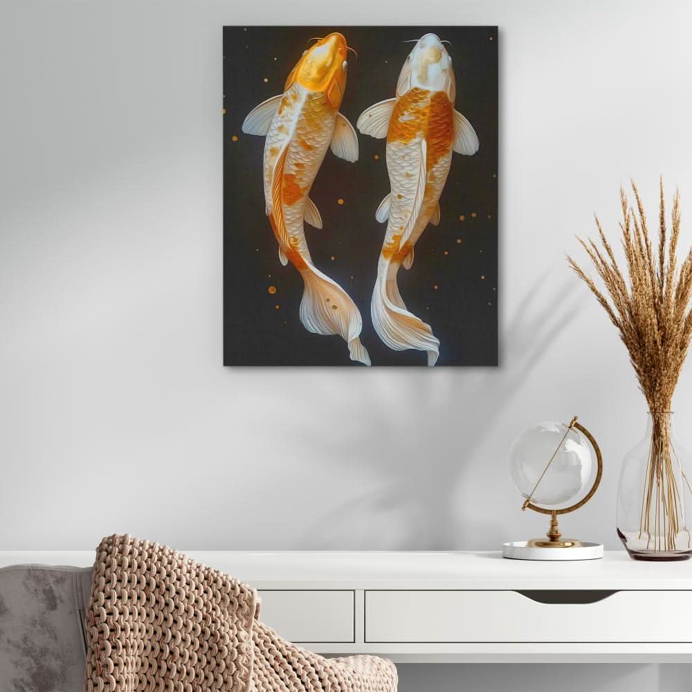 Swimming Koi Fish - Fish Wall Art in Black Frame