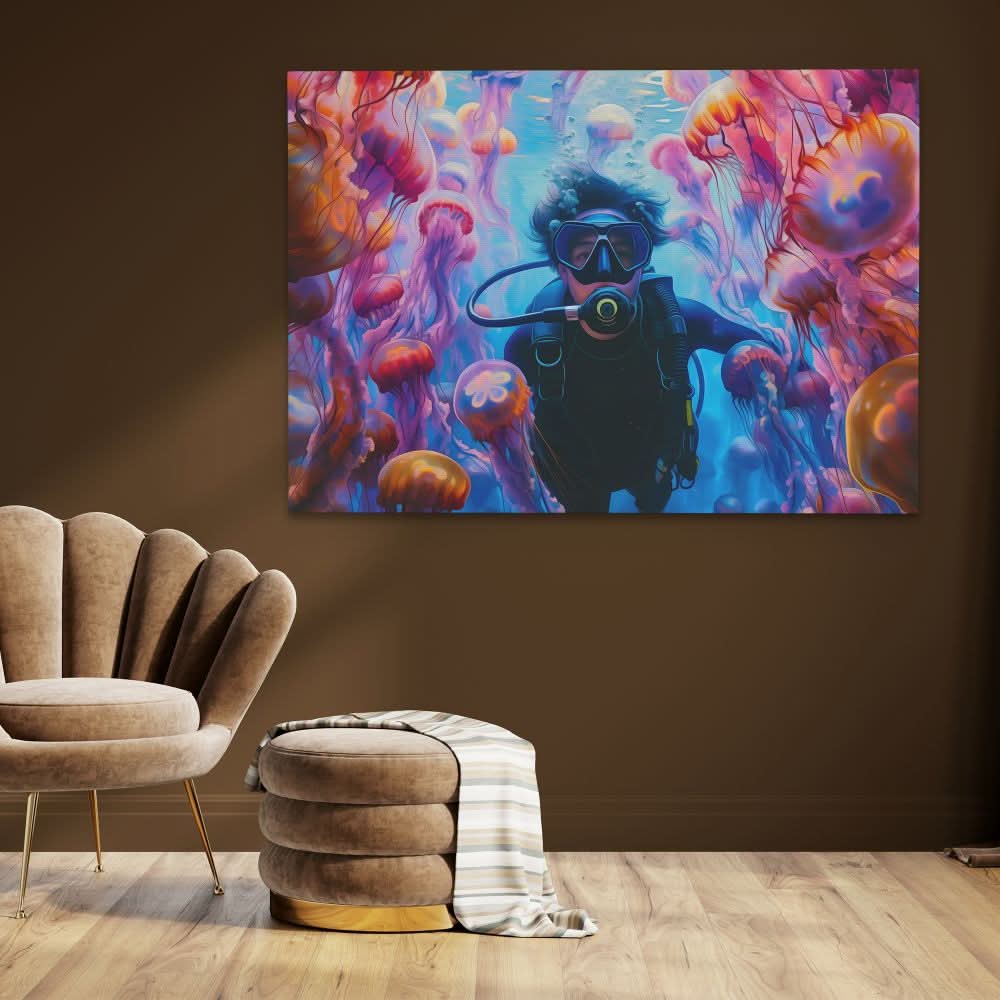 Swimming with Jellyfish - Oversized Coastal Canvas Wall Art