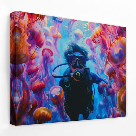 Swimming with Jellyfish - Coastal Canvas Wall Art