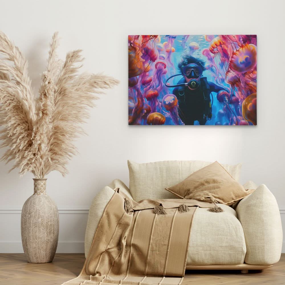 Swimming with Jellyfish - Diving Canvas Print