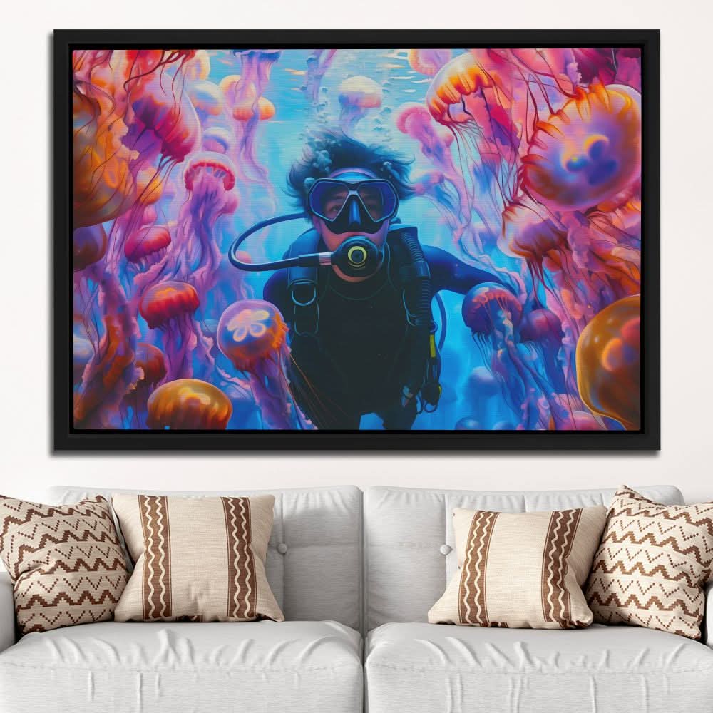 Swimming with Jellyfish - Large Canvas Print