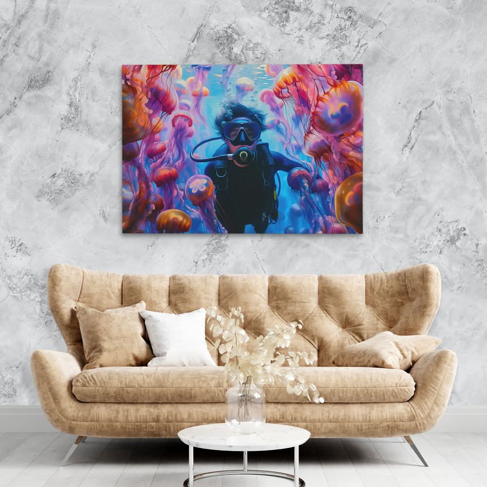 Swimming with Jellyfish - Canvas Wall Art