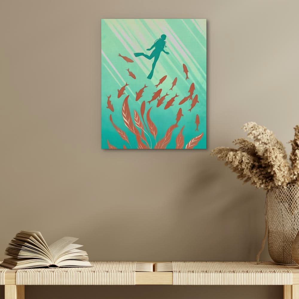 Swimming with the Fishes - Teal Wall Art for Office