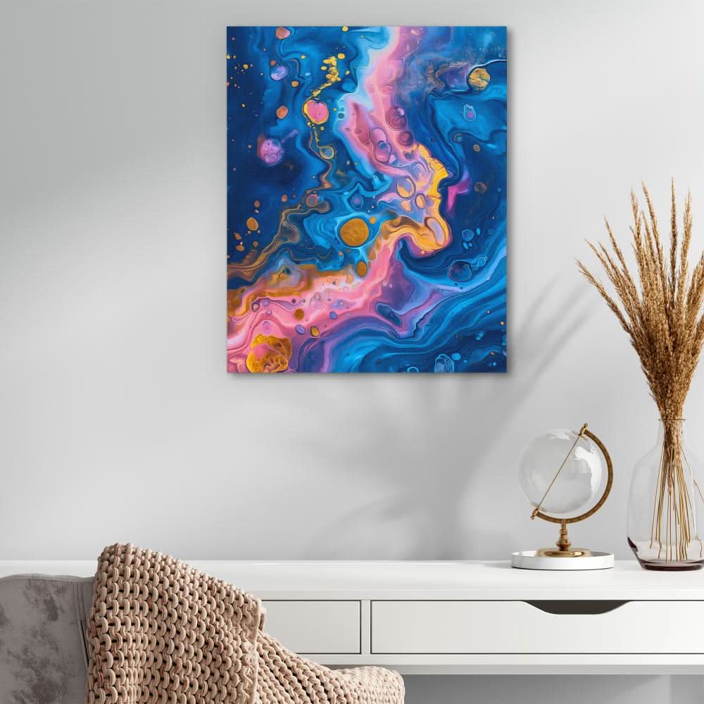 Swirling Embrace - Navy Blue Wall Art in Black Frame