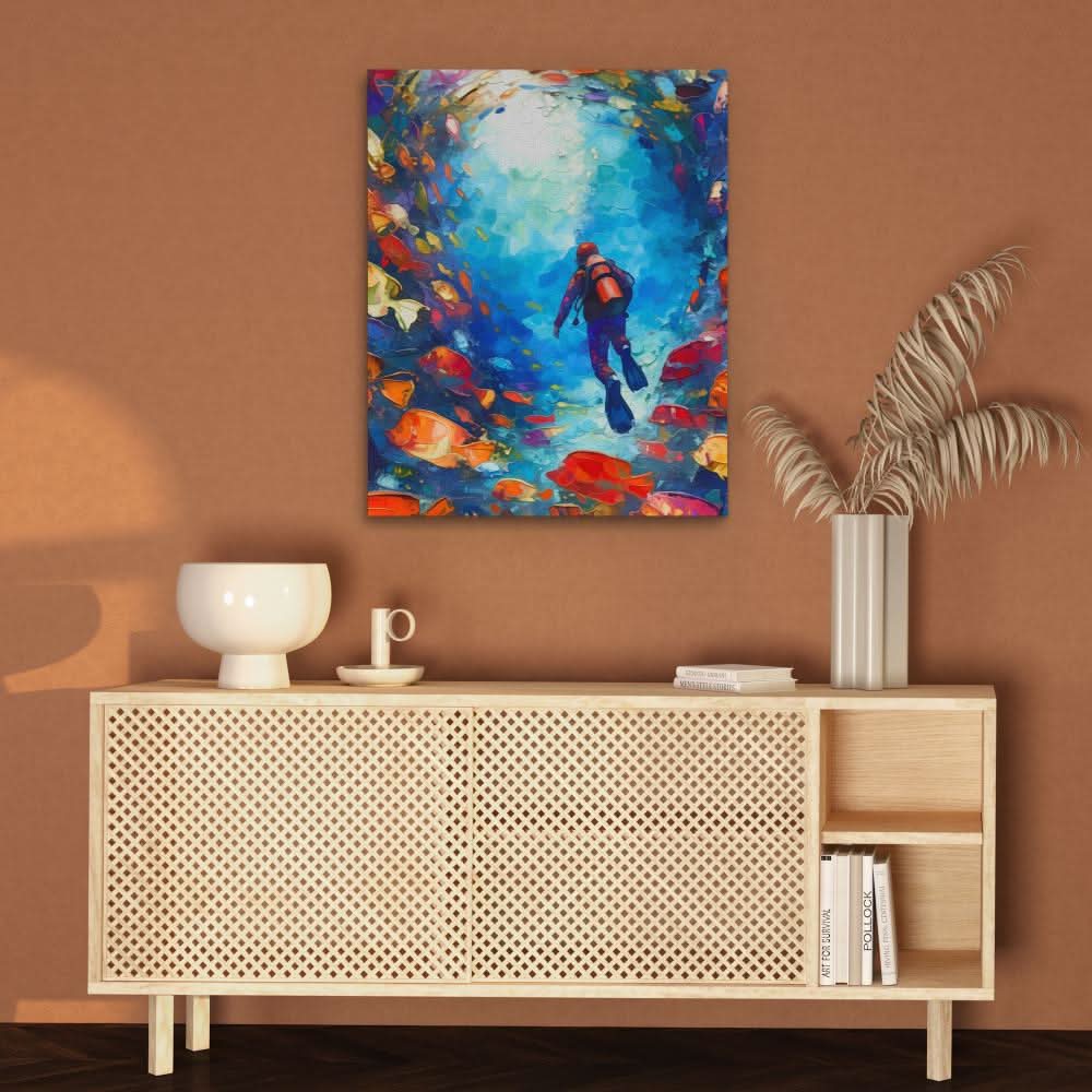 Swirling School of Fish - Blue Fish Canvas Print