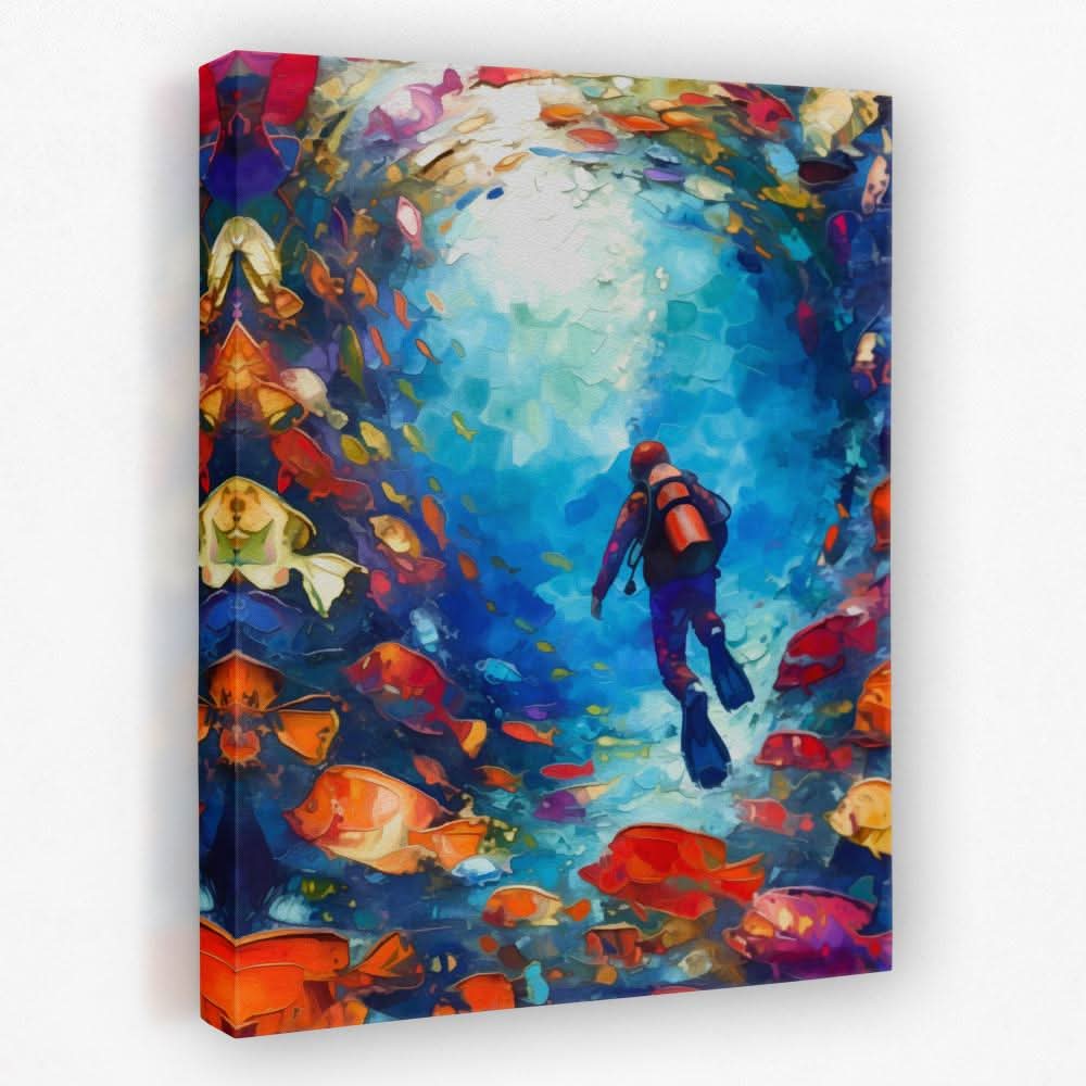 Swirling School of Fish - Diving Canvas Wall Art