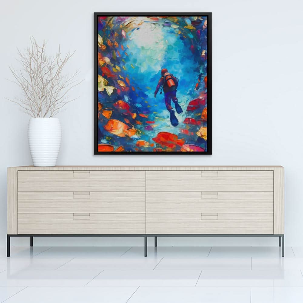Swirling School of Fish - Blue Canvas Wall Art