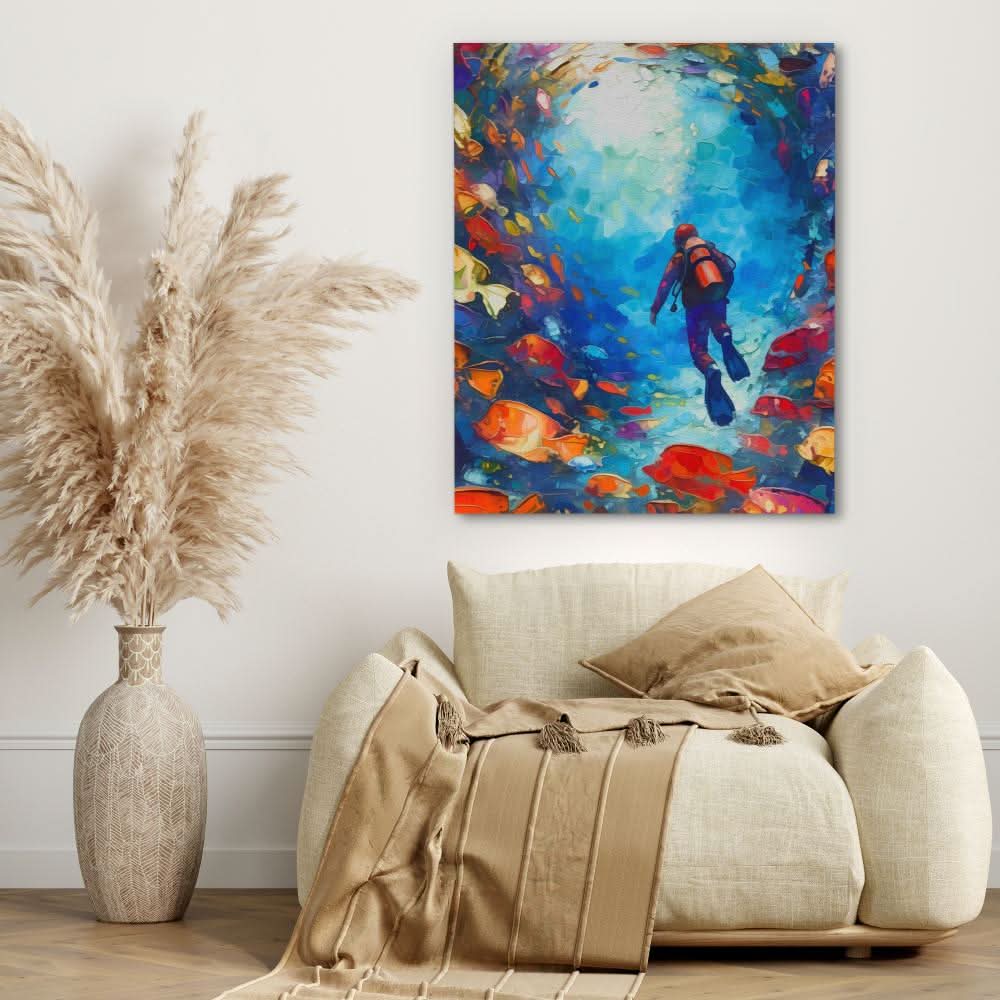Swirling School of Fish - Oversized Diving Canvas Wall Art