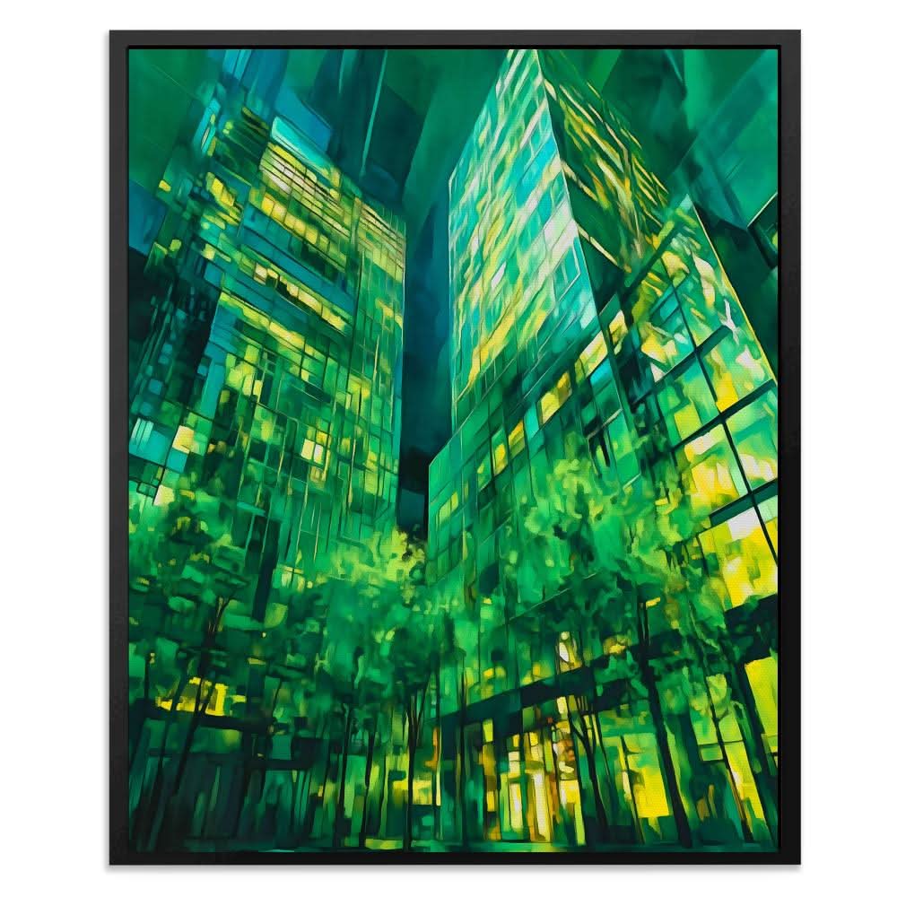 Tall Emerald Buildings - Architecture Art for Home Office