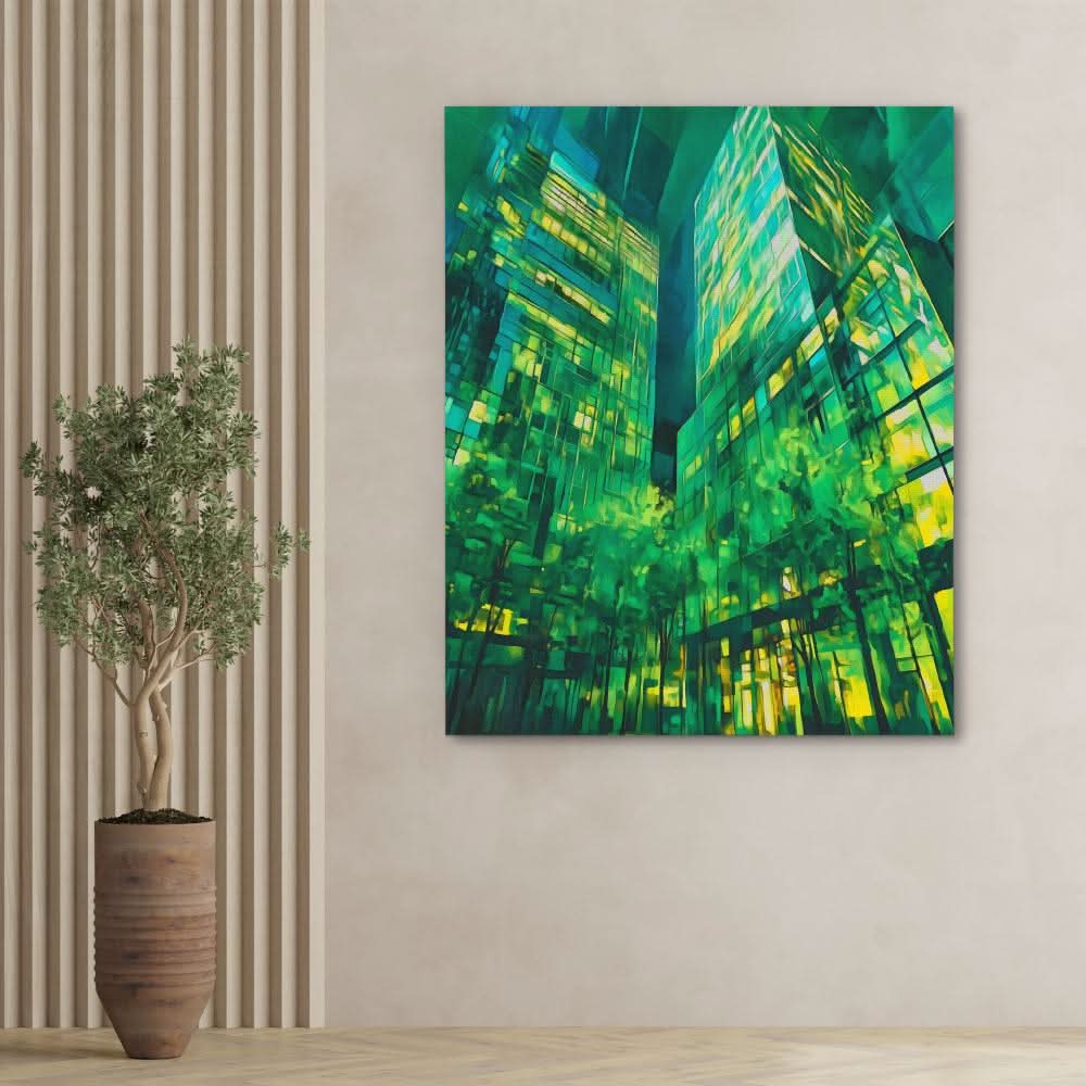 Tall Emerald Buildings - Oversized Architecture Canvas Wall Art