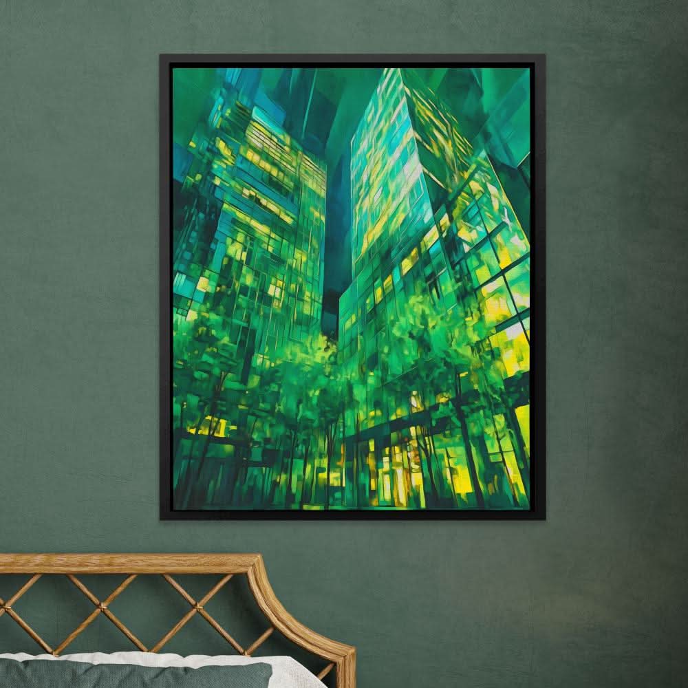 Tall Emerald Buildings - Green Wall Art for Living Room