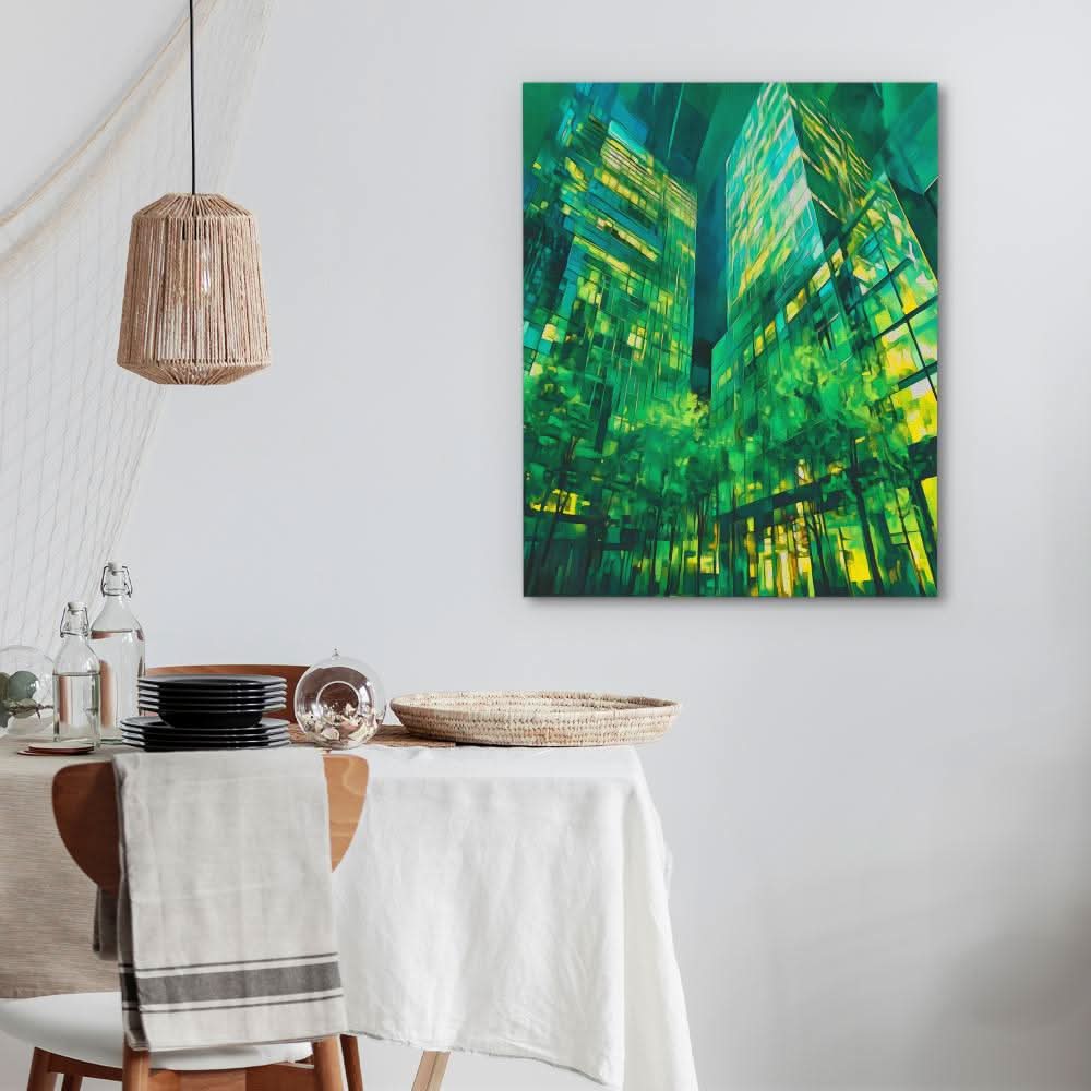 Tall Emerald Buildings - Green Cityscapes Canvas Print