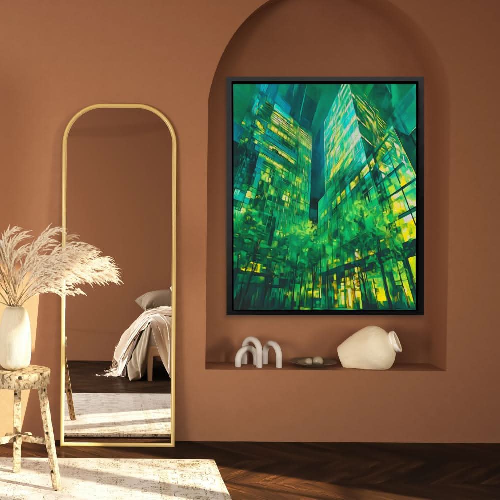 Tall Emerald Buildings - Green Canvas Wall Art